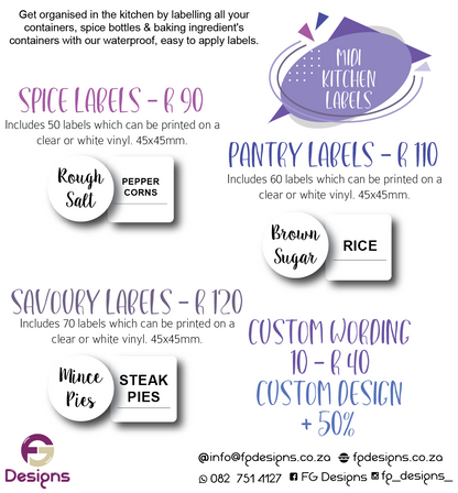 Kitchen Labels - FG Design • Print • Laser